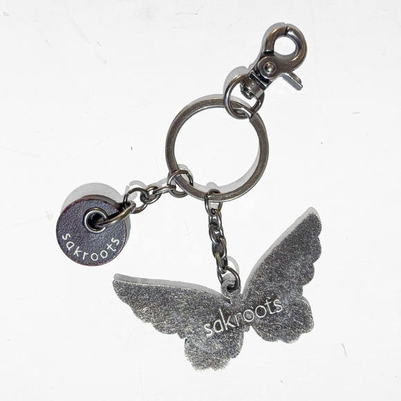 Sakroots Butterfly Clip Bag Charm Keyring Pink Blue Yellow Silver Tone - Picture 2 of 3